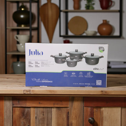 Julia Home & Kitchenware Non-Stick Cookware Set –8 Pieces, Die-Cast Aluminium Casseroles with Glass Lids, Marble Coating, Induction Compatible, PFOA-Free - Damoo
