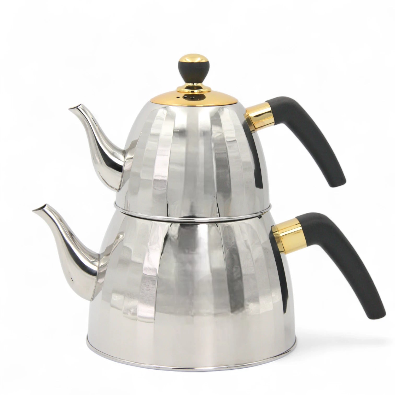 VICALINA Stainless Steel Double Tea Kettle Set  2.5L – Premium Silver & Gold Design with Heat-Resistant Handles & Built-In Tea Filter – Elegant Turkish/Arabic Style for Home & Café - Damoo