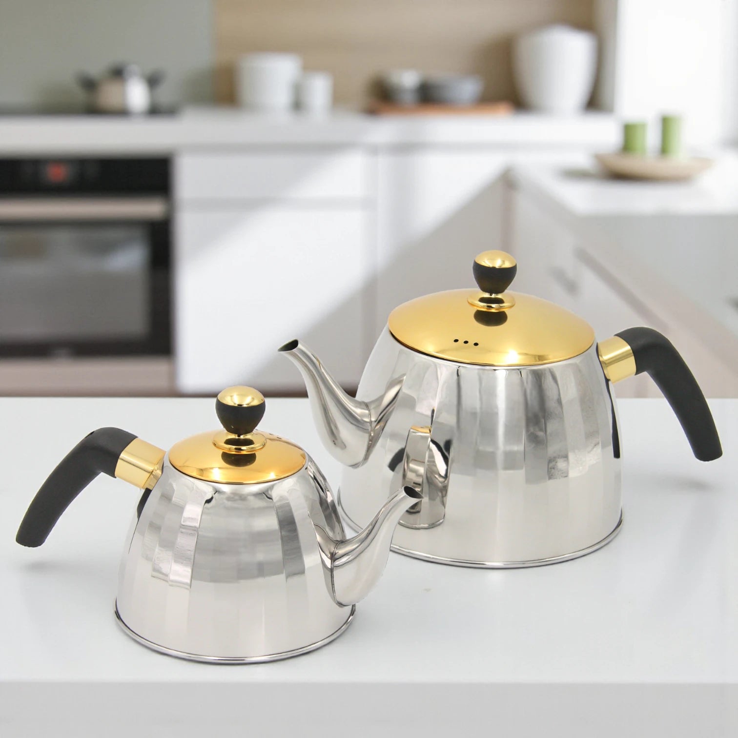VICALINA Stainless Steel Double Tea Kettle Set  2.5L – Premium Silver & Gold Design with Heat-Resistant Handles & Built-In Tea Filter – Elegant Turkish/Arabic Style for Home & Café - Damoo