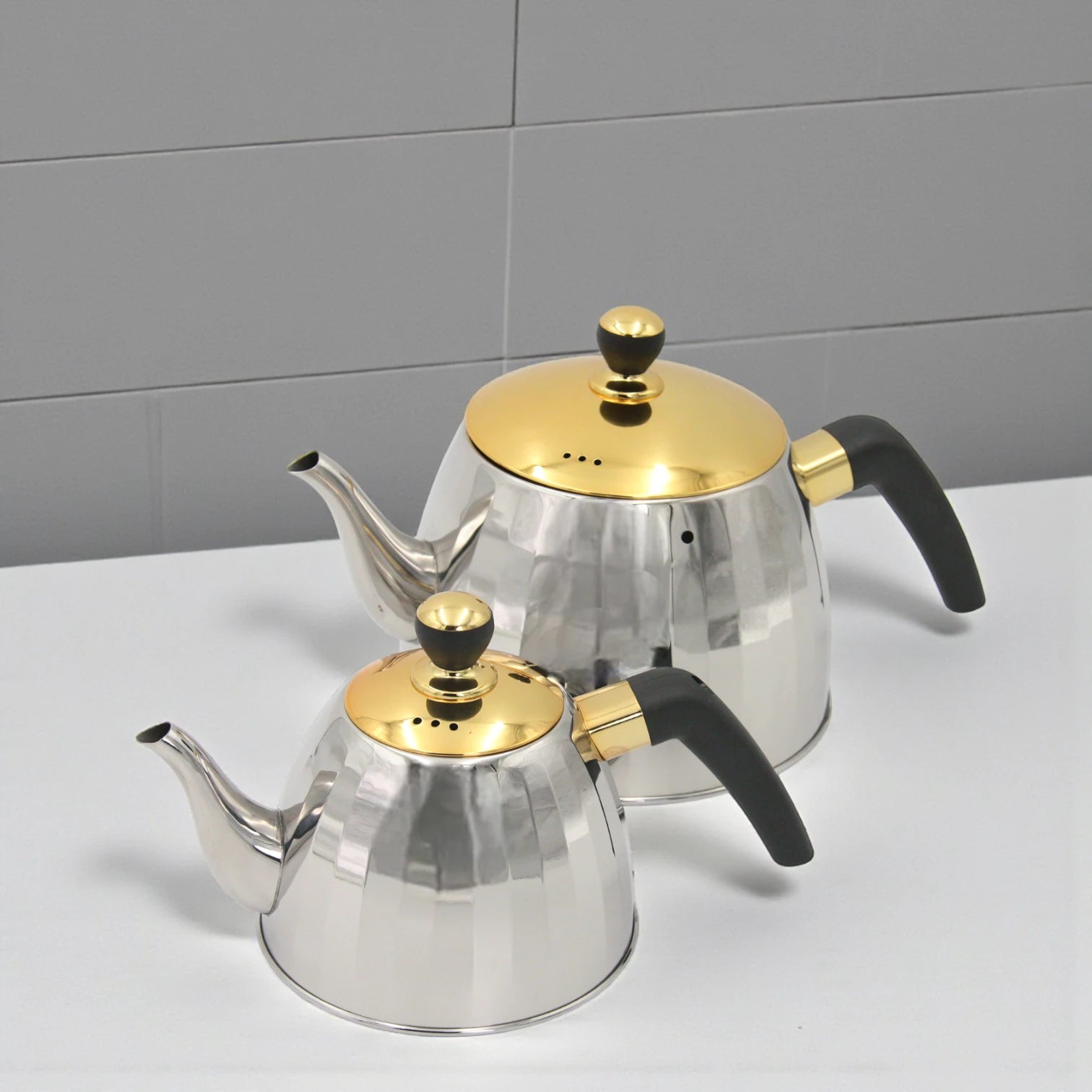 VICALINA Stainless Steel Double Tea Kettle Set  2.5L – Premium Silver & Gold Design with Heat-Resistant Handles & Built-In Tea Filter – Elegant Turkish/Arabic Style for Home & Café - Damoo