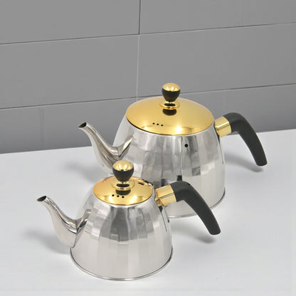 VICALINA Stainless Steel Double Tea Kettle Set  2.5L – Premium Silver & Gold Design with Heat-Resistant Handles & Built-In Tea Filter – Elegant Turkish/Arabic Style for Home & Café - Damoo