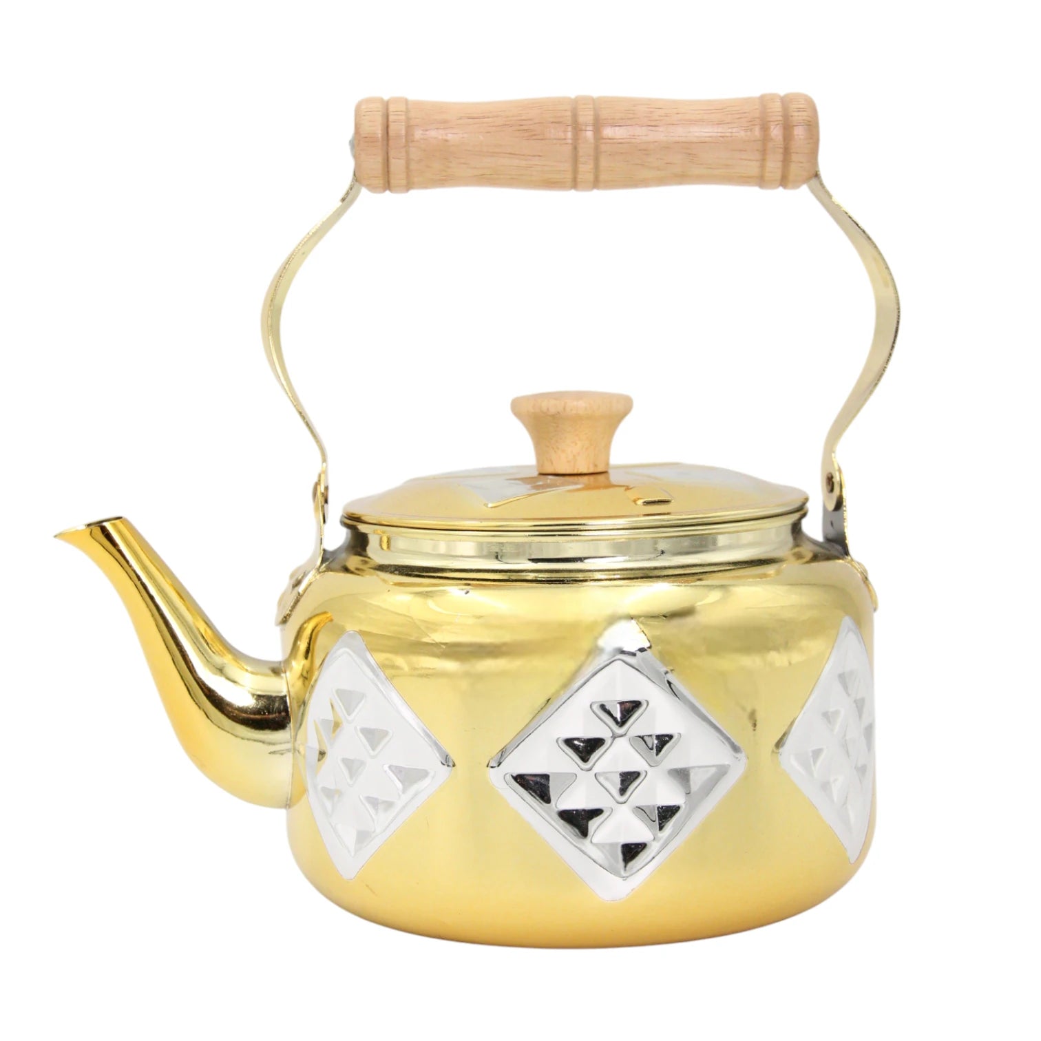 GERMAX Golden Stainless Steel Kettle 2.2 Liters – Elegant Diamond Pattern, Wooden Handle, Durable Design – Premium Water Boiler for Home & Tea Lovers - Damoo