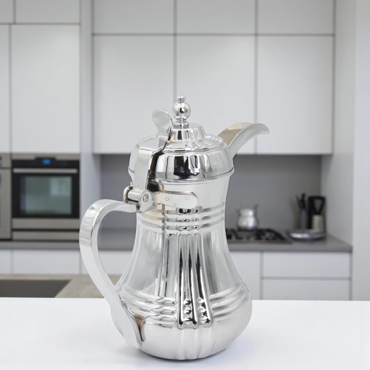 Germax Stainless Steel Arabic Coffee & Tea Pot – 1L Capacity, Elegant Silver Finish, Traditional Dallah Design with Handle & Lid – Premium Quality Serveware - Damoo