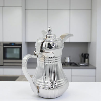 Germax Stainless Steel Arabic Coffee & Tea Pot – 1L Capacity, Elegant Silver Finish, Traditional Dallah Design with Handle & Lid – Premium Quality Serveware - Damoo