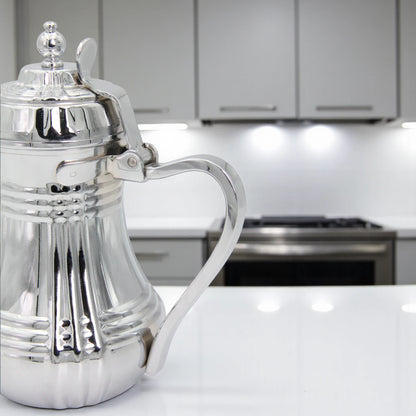 Germax Stainless Steel Arabic Coffee & Tea Pot – 1L Capacity, Elegant Silver Finish, Traditional Dallah Design with Handle & Lid – Premium Quality Serveware - Damoo