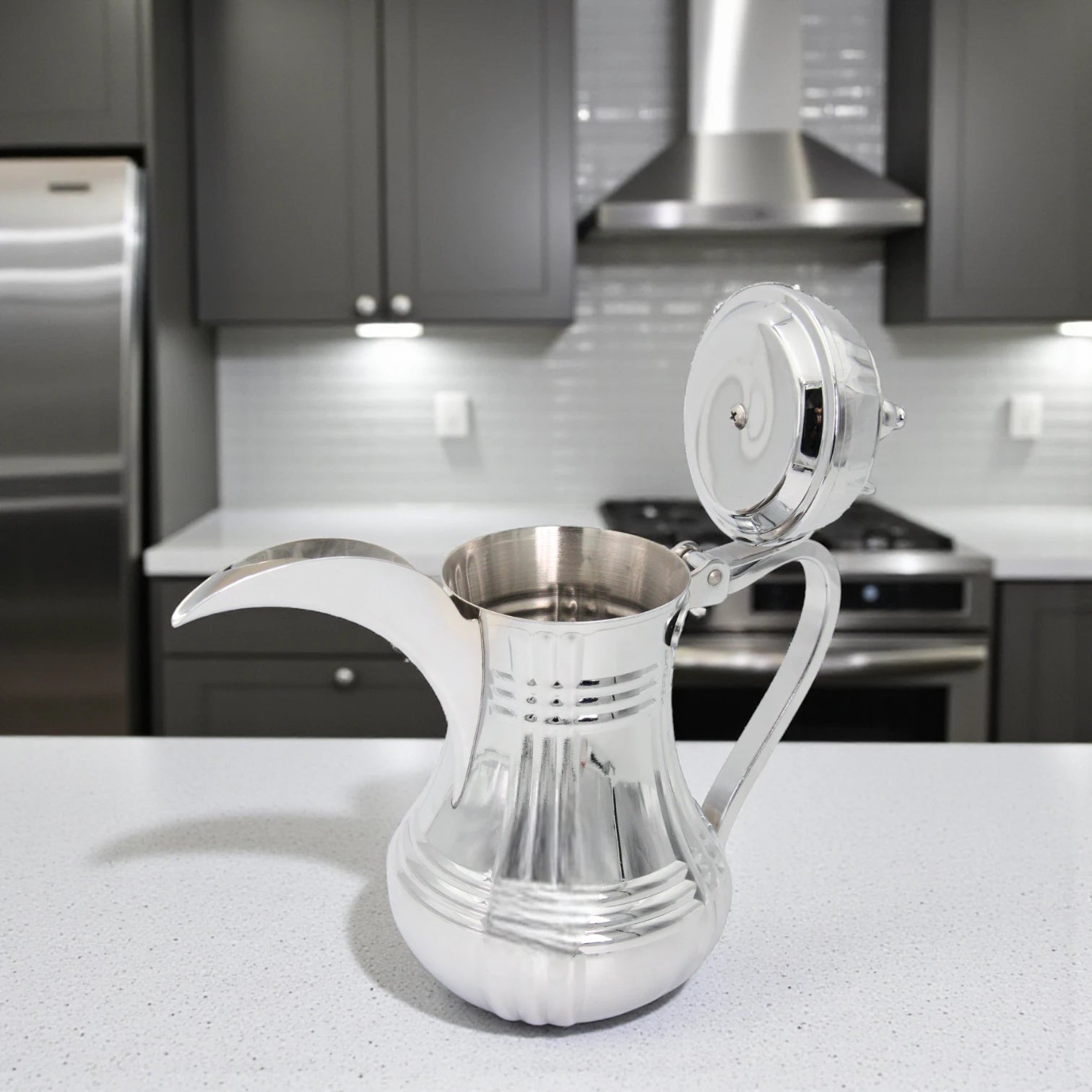 Germax Stainless Steel Arabic Coffee & Tea Pot – 1L Capacity, Elegant Silver Finish, Traditional Dallah Design with Handle & Lid – Premium Quality Serveware - Damoo