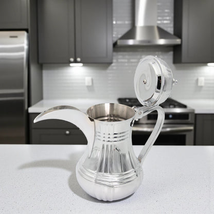 Germax Stainless Steel Arabic Coffee & Tea Pot – 1L Capacity, Elegant Silver Finish, Traditional Dallah Design with Handle & Lid – Premium Quality Serveware - Damoo
