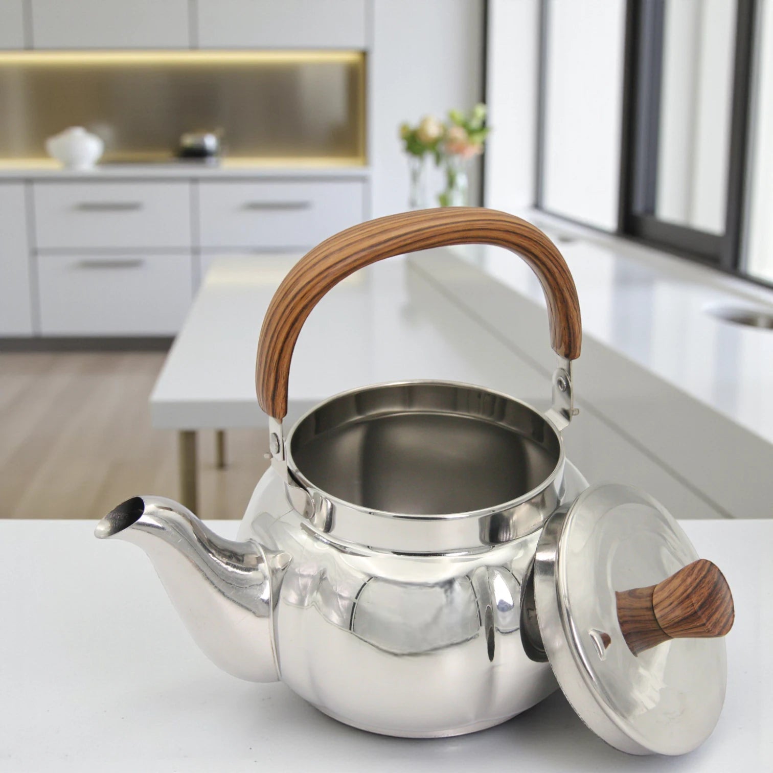 HNT Trading Stainless Steel Kettle 1.5L with Wooden Handle & Lid – Premium Teapot for Home, Office, and Outdoor Use – Durable & Stylish Stainless Steel Ware - Damoo