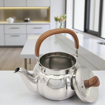 HNT Trading Stainless Steel Kettle 1.5L with Wooden Handle & Lid – Premium Teapot for Home, Office, and Outdoor Use – Durable & Stylish Stainless Steel Ware - Damoo