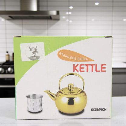 FAS Stainless Steel Tea Kettle with Removable Infuser Basket – 14cm Small Size Water Boiler – Durable Mirror Finish Teapot with Lid & Handle – Rust-Resistant, Easy to Clean, Ideal for Home, Office, Camping - Damoo