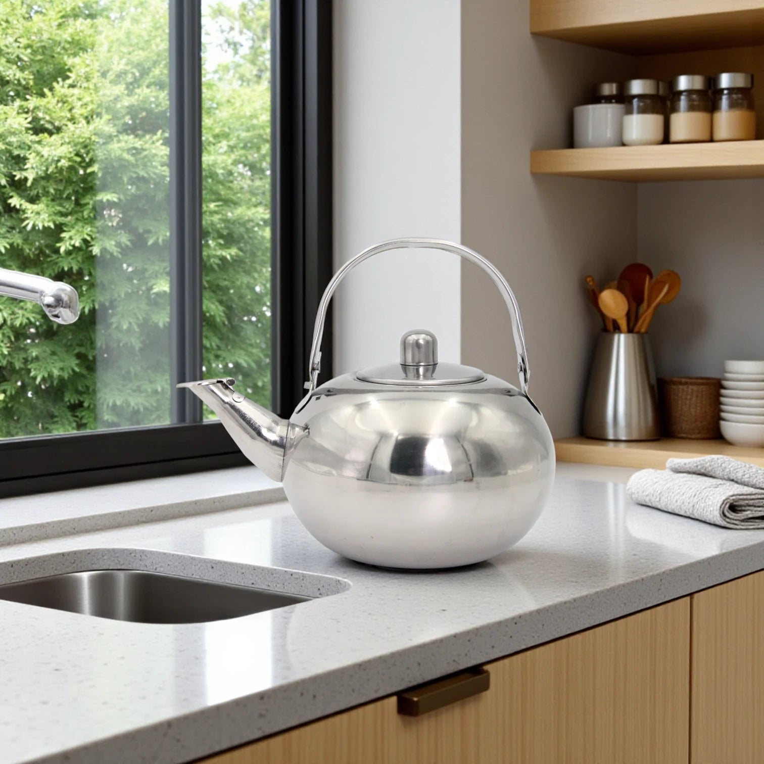 EAS Stainless Steel Whistling Kettle – Durable Tea & Coffee Pot with Heat-Resistant Handle, Polished Finish, Classic Kitchen Essential - Damoo