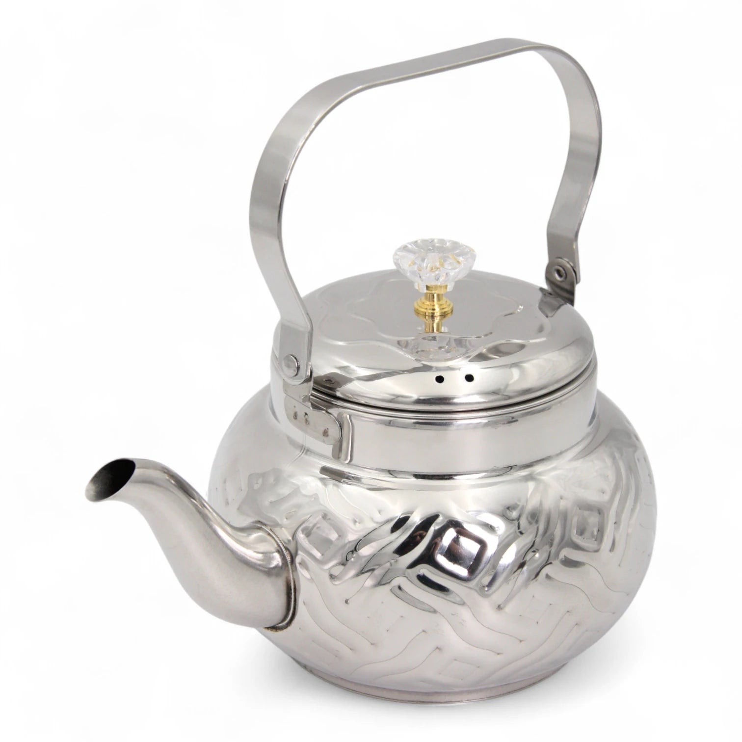ZHAOHUI Stainless Steel Decorative Kettle – Embossed Pattern Tea & Coffee Pot with Crystal Knob, Durable Handle, Polished Finish, Elegant Kitchen & Dining Serveware - Damoo