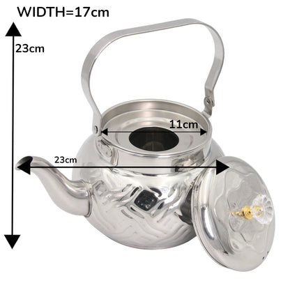 ZHAOHUI Stainless Steel Decorative Kettle – Embossed Pattern Tea & Coffee Pot with Crystal Knob, Durable Handle, Polished Finish, Elegant Kitchen & Dining Serveware - Damoo