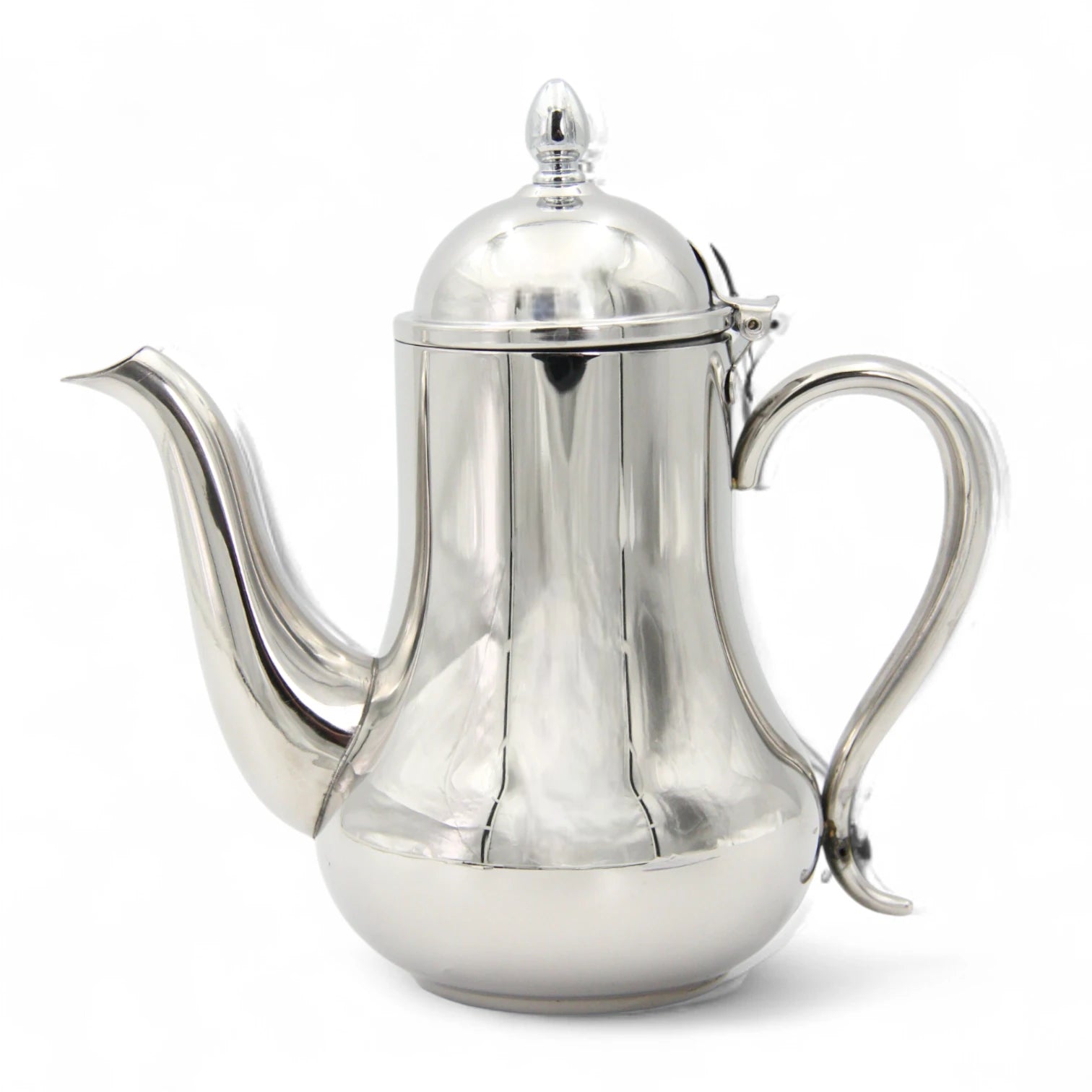 HTH 1.5L Pear-Shaped Stainless Steel Tea & Coffee Pot – Classic Arabic Dallah Kettle with Mirror Finish, Heat-Resistant Handle & Easy Pour Spout – Large Capacity Coffee & Tea Kettle for Home, Office & Café (Silver) - Damoo