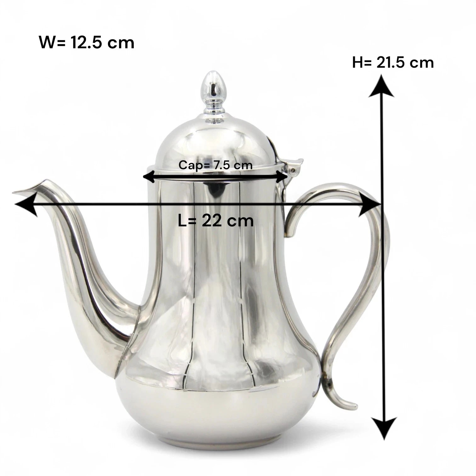 HTH 1.5L Pear-Shaped Stainless Steel Tea & Coffee Pot – Classic Arabic Dallah Kettle with Mirror Finish, Heat-Resistant Handle & Easy Pour Spout – Large Capacity Coffee & Tea Kettle for Home, Office & Café (Silver) - Damoo