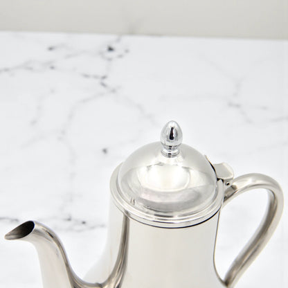 HTH 1.5L Pear-Shaped Stainless Steel Tea & Coffee Pot – Classic Arabic Dallah Kettle with Mirror Finish, Heat-Resistant Handle & Easy Pour Spout – Large Capacity Coffee & Tea Kettle for Home, Office & Café (Silver) - Damoo