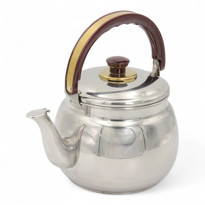 Stainless Steel Tea Kettle with Wooden Handle – Durable Arabic & Turkish Tea Pot – Classic Water Boiling & Serving Teapot - Damoo