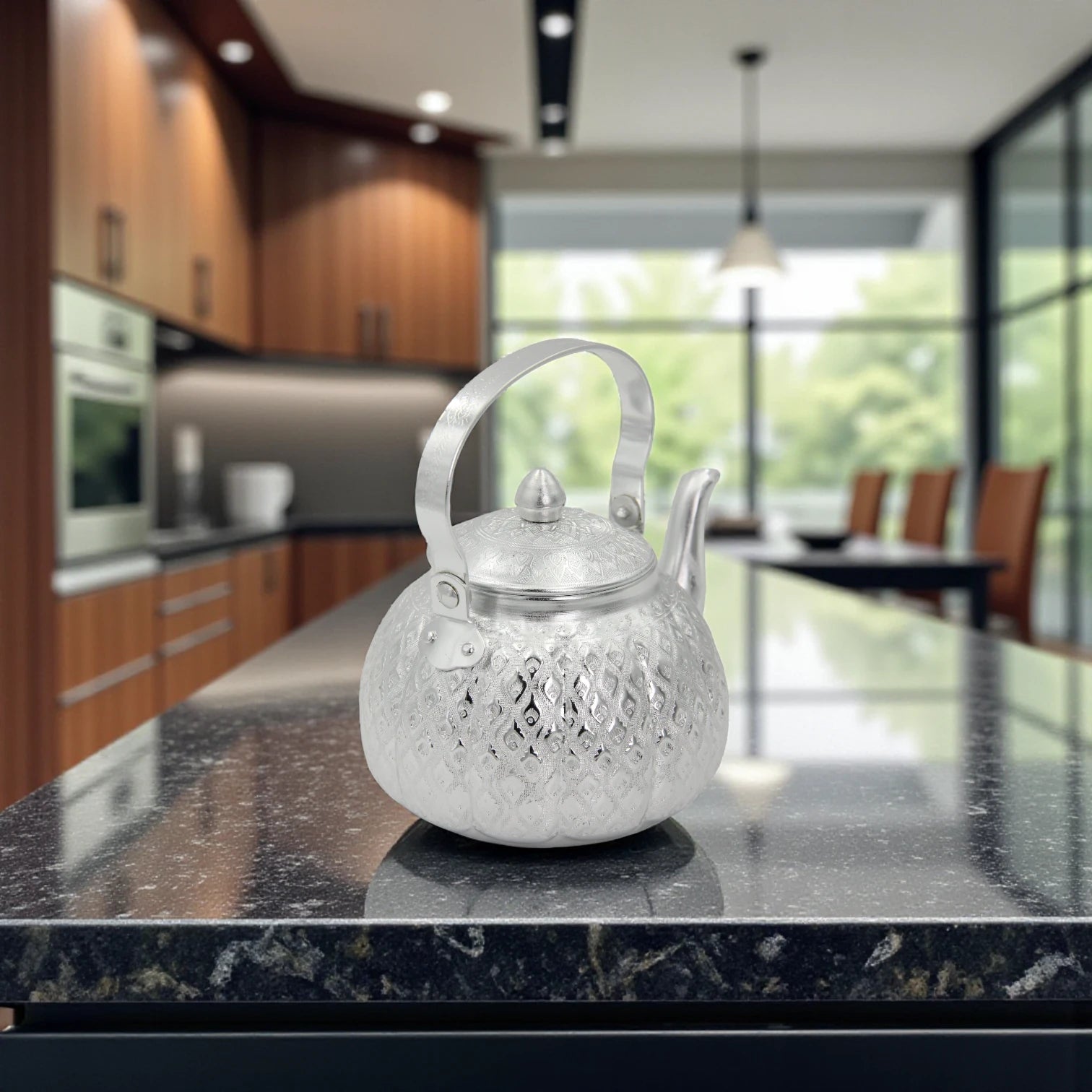 Traditional Silver Decorative Teapot – Vintage Arabic Tea Kettle – Handcrafted Engraved Metal Design – Elegant Serveware & Home Décor - Damoo
