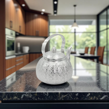 Traditional Silver Decorative Teapot – Vintage Arabic Tea Kettle – Handcrafted Engraved Metal Design – Elegant Serveware & Home Décor - Damoo