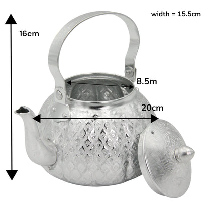 Traditional Silver Decorative Teapot – Vintage Arabic Tea Kettle – Handcrafted Engraved Metal Design – Elegant Serveware & Home Décor - Damoo