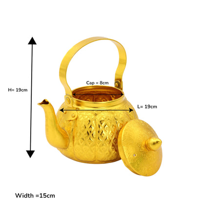 Damoo Elegant Gold Arabic Tea Kettle – Vintage Metal Dallah Style Teapot with Lid – Decorative & Functional – 1L Capacity - Damoo