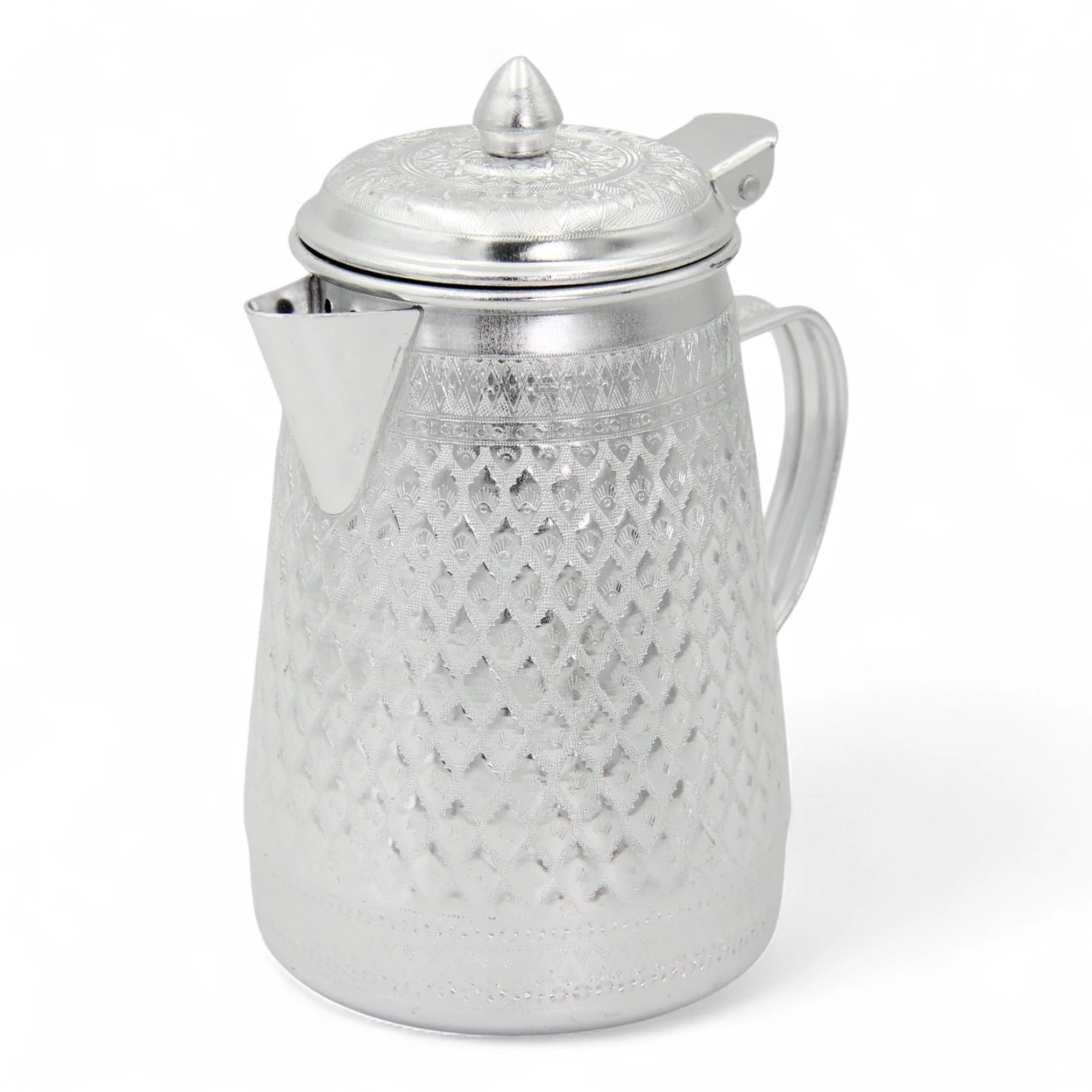 Traditional Arabic Dallah Coffee Pot – Silver Aluminum, Hand-Engraved Design, Durable Handle & Lid – Classic Middle Eastern Tea & Coffee Serving Pot - Damoo