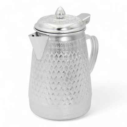 Traditional Arabic Dallah Coffee Pot – Silver Aluminum, Hand-Engraved Design, Durable Handle & Lid – Classic Middle Eastern Tea & Coffee Serving Pot - Damoo