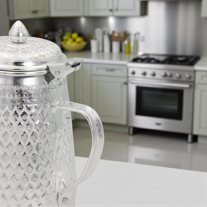 Traditional Arabic Dallah Coffee Pot – Silver Aluminum, Hand-Engraved Design, Durable Handle & Lid – Classic Middle Eastern Tea & Coffee Serving Pot - Damoo