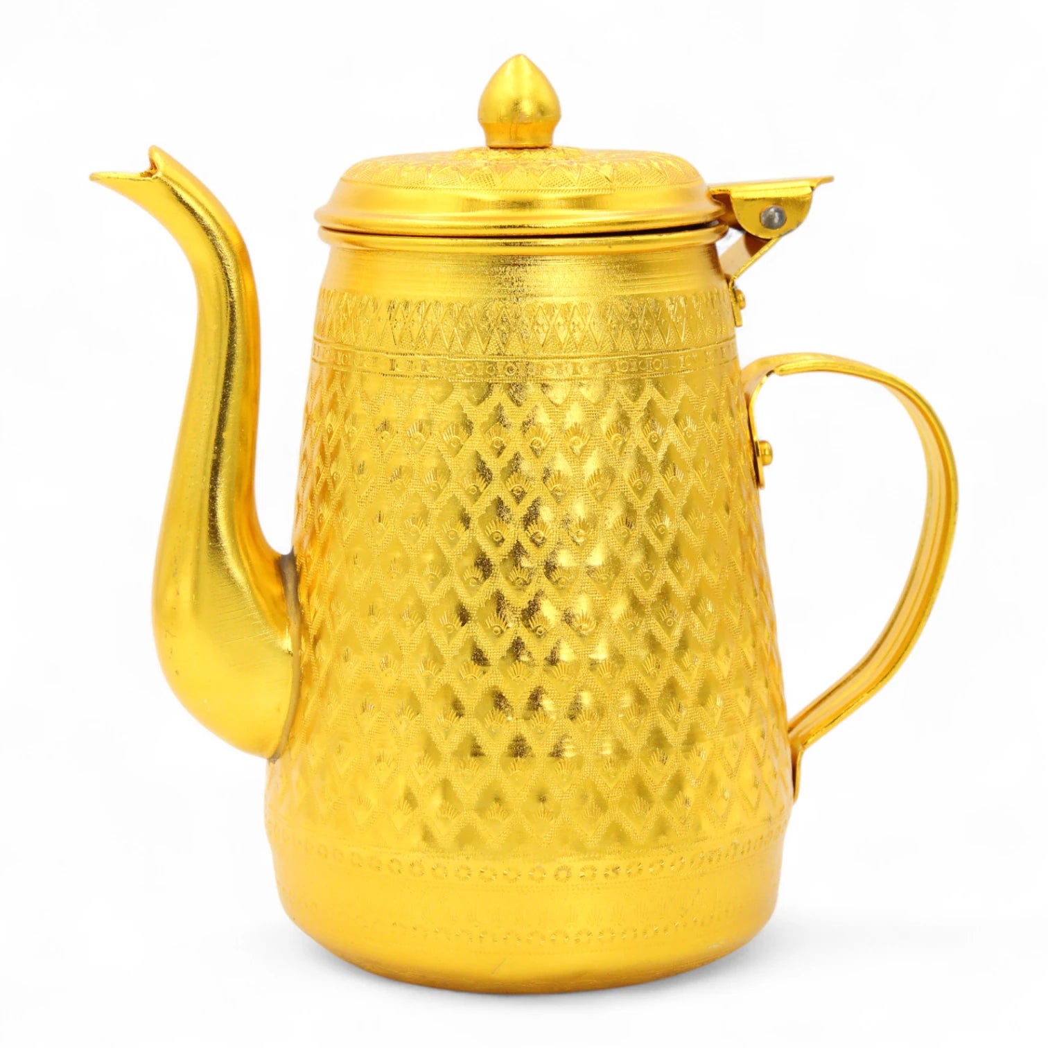Elegant Arabic Coffee Pot – Traditional Golden Dallah for Serving Arabic Qahwa & Tea, Ornate Design, Durable Metal Construction, Hinged Lid & Easy Grip Handle – Perfect for Home, Majlis, Restaurants & Gifting - Damoo