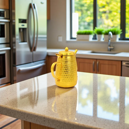 Elegant Arabic Coffee Pot – Traditional Golden Dallah for Serving Arabic Qahwa & Tea, Ornate Design, Durable Metal Construction, Hinged Lid & Easy Grip Handle – Perfect for Home, Majlis, Restaurants & Gifting - Damoo