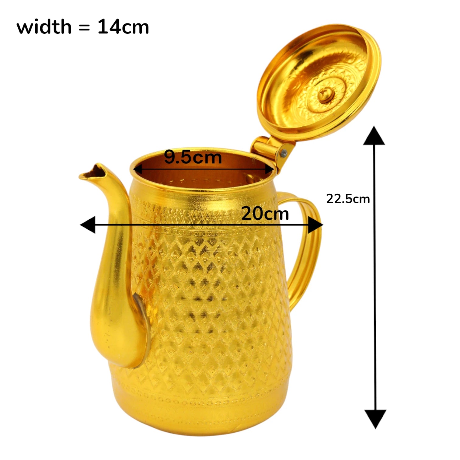 Elegant Arabic Coffee Pot – Traditional Golden Dallah for Serving Arabic Qahwa & Tea, Ornate Design, Durable Metal Construction, Hinged Lid & Easy Grip Handle – Perfect for Home, Majlis, Restaurants & Gifting - Damoo