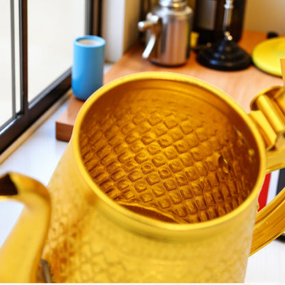 Elegant Arabic Coffee Pot – Traditional Golden Dallah for Serving Arabic Qahwa & Tea, Ornate Design, Durable Metal Construction, Hinged Lid & Easy Grip Handle – Perfect for Home, Majlis, Restaurants & Gifting - Damoo