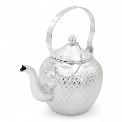 Traditional Arabic Aluminum Tea Kettle – Handcrafted Silver Finish with Decorative Handle & Lid – Elegant Middle Eastern Teapot for Serving Tea & Coffee - Damoo