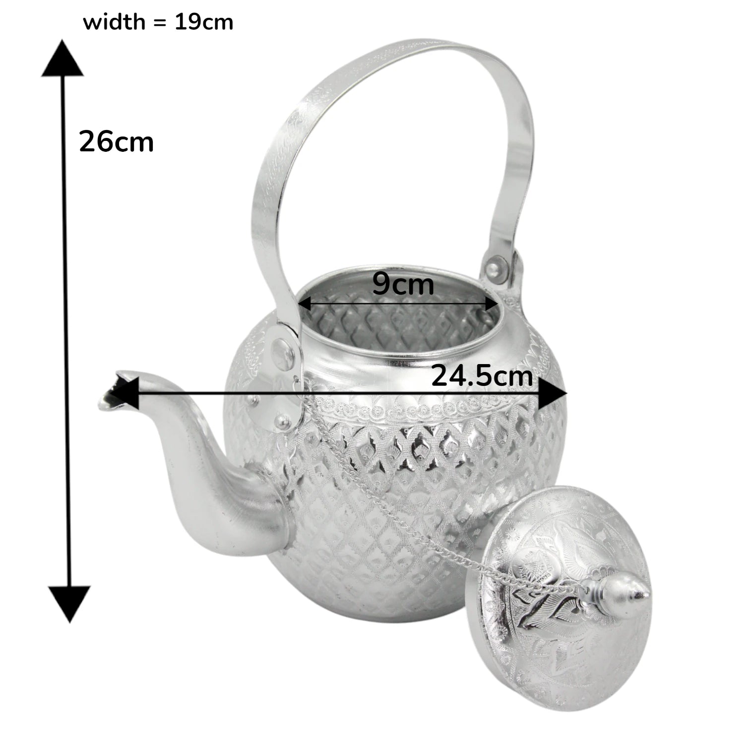 Traditional Arabic Aluminum Tea Kettle – Handcrafted Silver Finish with Decorative Handle & Lid – Elegant Middle Eastern Teapot for Serving Tea & Coffee - Damoo