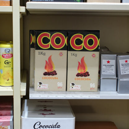 Cococuba Natural Coconut Charcoal 1kg (96 Pcs) by AJ | Long-Lasting, Odorless & Spark-Free Shisha Coal | Eco-Friendly Coconut Shell Charcoal for Hookah & Bakhoor
