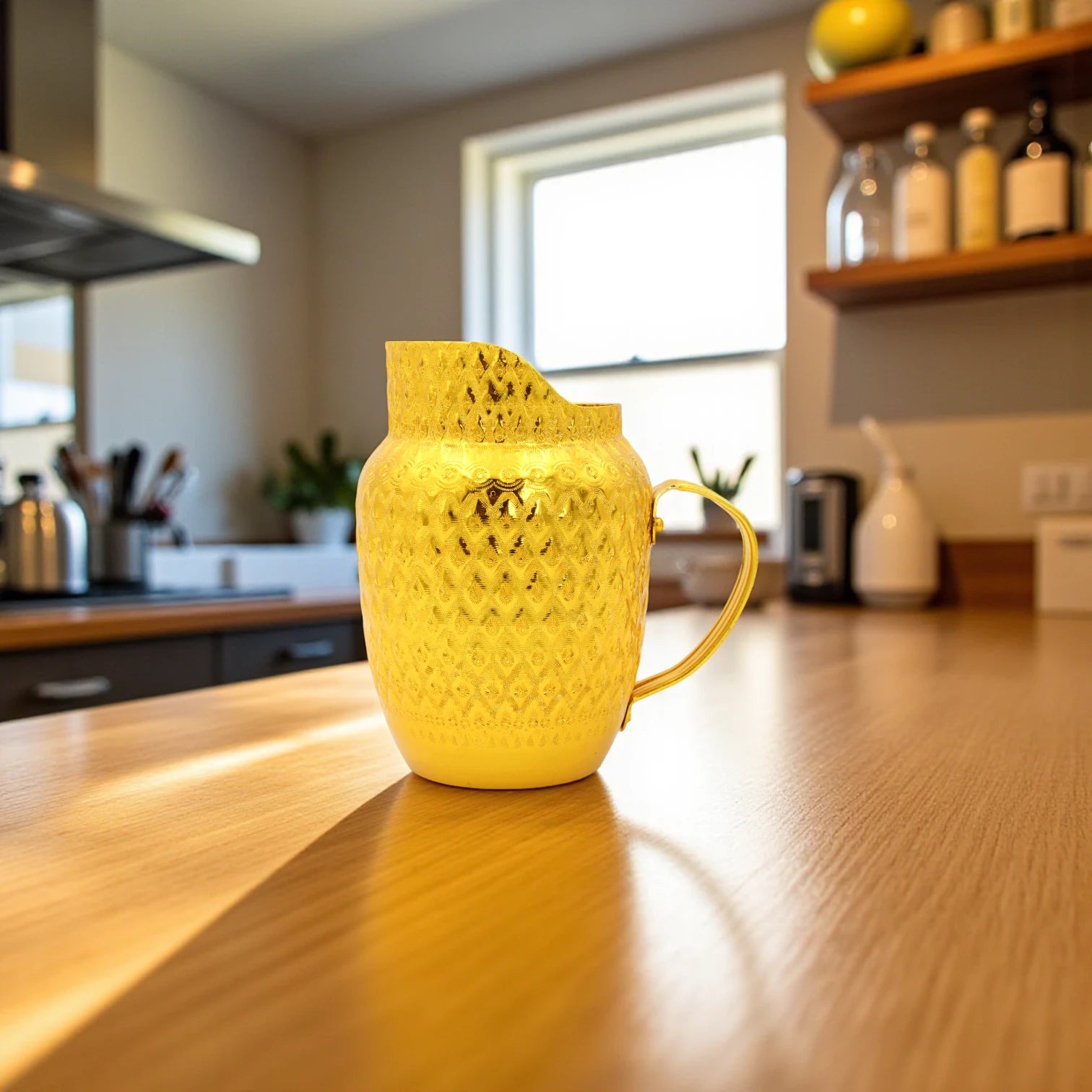Traditional Arabic Water Jug – Hammered Embossed Design, Durable Lightweight Metal Pitcher with Handle – Available in Silver & Gold – Ideal for Serving Water, Juice & Beverages - Damoo