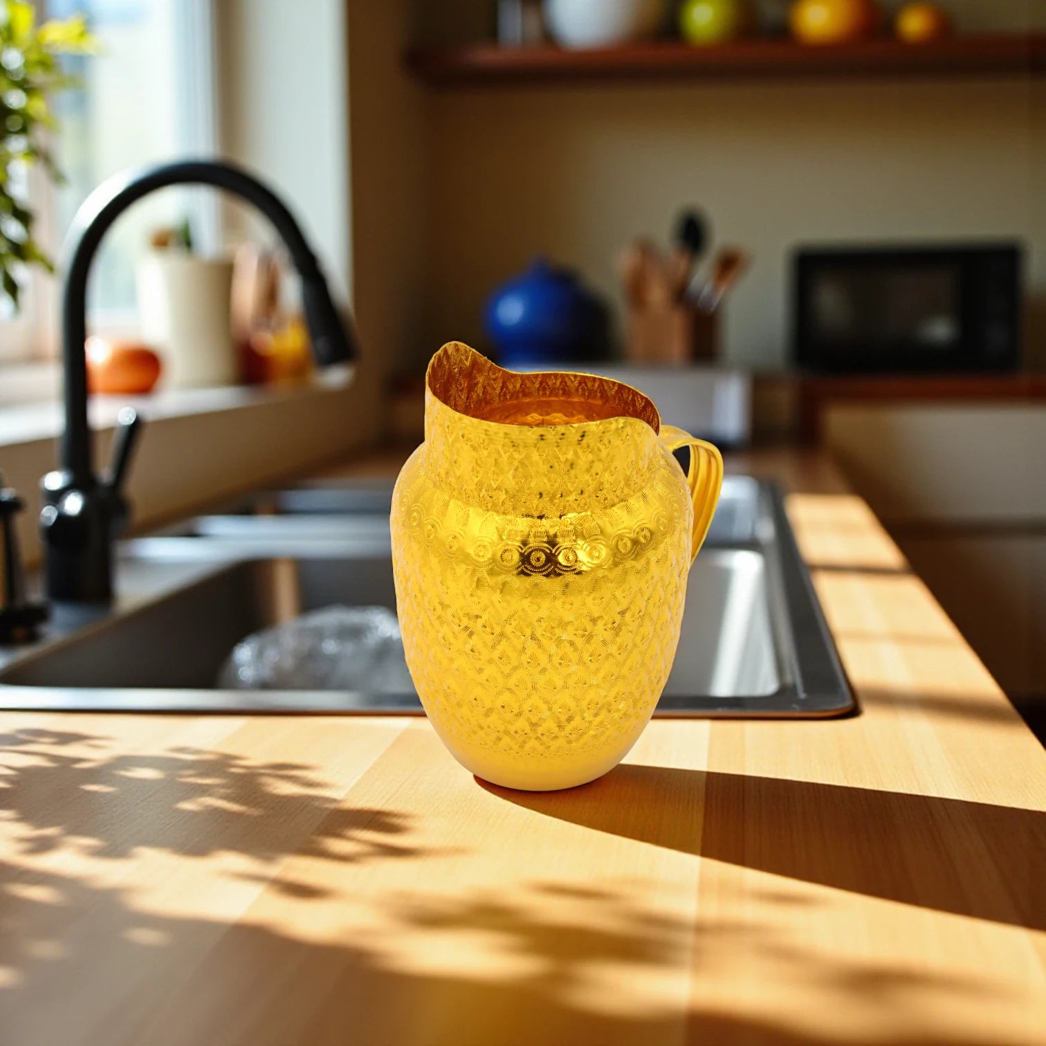Traditional Arabic Water Jug – Hammered Embossed Design, Durable Lightweight Metal Pitcher with Handle – Available in Silver & Gold – Ideal for Serving Water, Juice & Beverages - Damoo