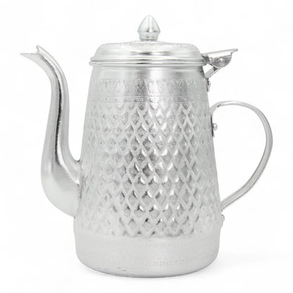 Traditional Arabic Coffee Pot Dallah – Handcrafted Silver Aluminum Tea & Coffee Server with Ornate Pattern, Lightweight & Durable Design, Hinged Lid & Easy Pour Spout – Perfect for Home, Majlis, Gatherings & Gifting - Damoo