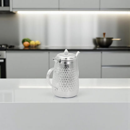 Traditional Arabic Coffee Pot Dallah – Handcrafted Silver Aluminum Tea & Coffee Server with Ornate Pattern, Lightweight & Durable Design, Hinged Lid & Easy Pour Spout – Perfect for Home, Majlis, Gatherings & Gifting - Damoo