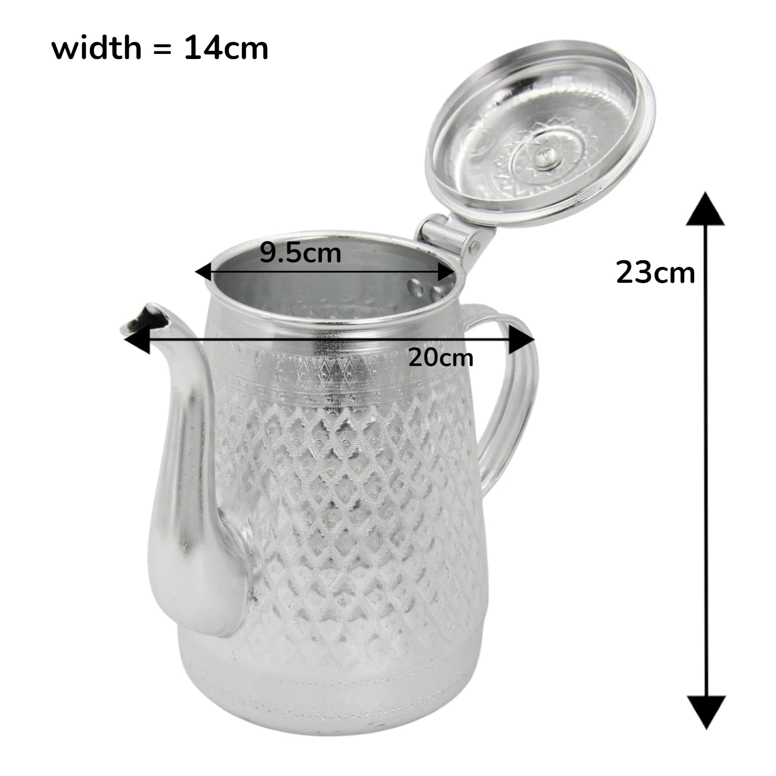Traditional Arabic Coffee Pot Dallah – Handcrafted Silver Aluminum Tea & Coffee Server with Ornate Pattern, Lightweight & Durable Design, Hinged Lid & Easy Pour Spout – Perfect for Home, Majlis, Gatherings & Gifting - Damoo