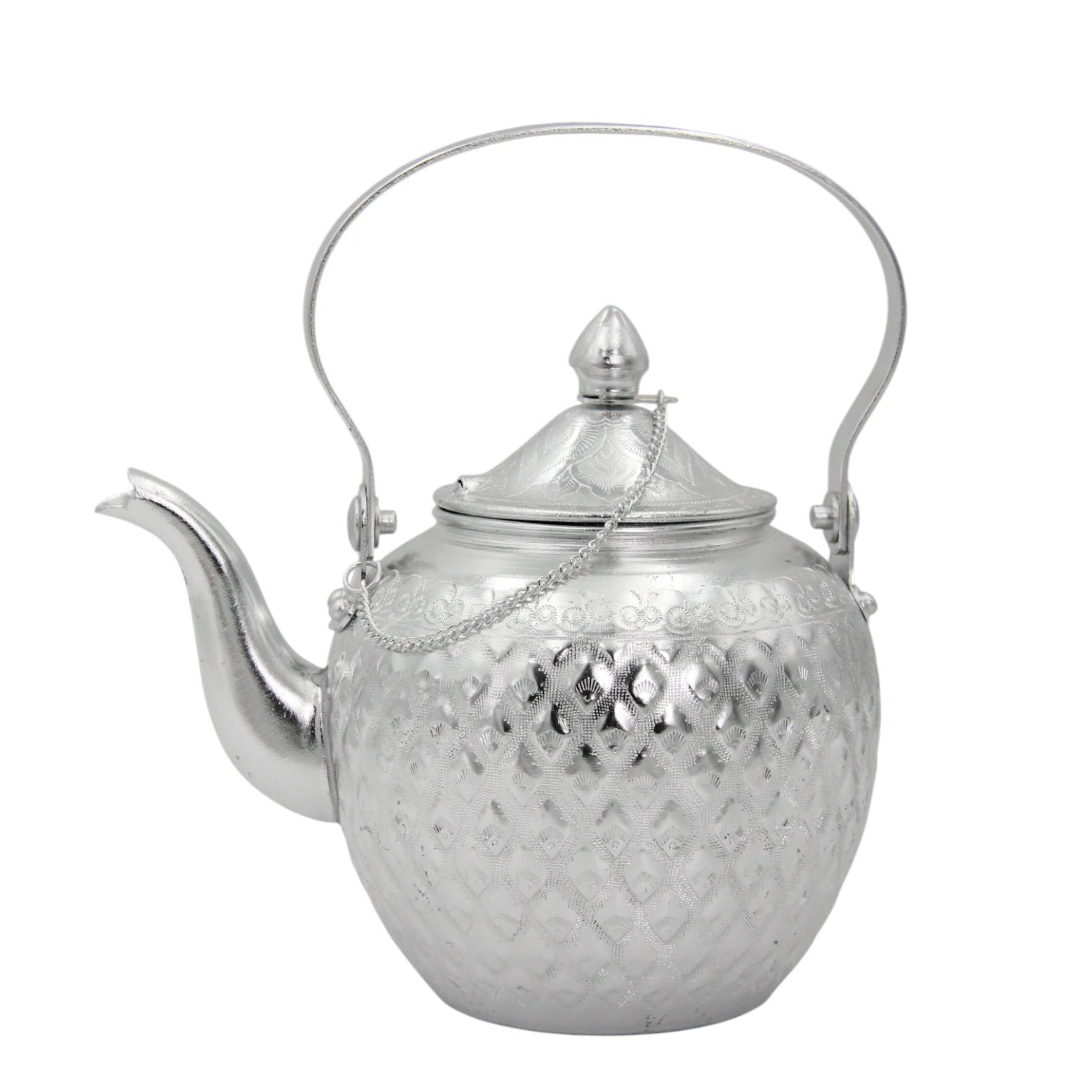 Damoo Decorative Silver Aluminum Kettle with Lid & Handle – Traditional Teapot Design, 1L Capacity – Elegant Hand-Etched Finish, Lightweight & Durable - Damoo