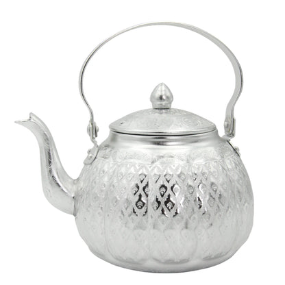 Damoo Traditional Silver Aluminum Kettle – Ornate Handled Teapot for Serving & Decoration - Damoo