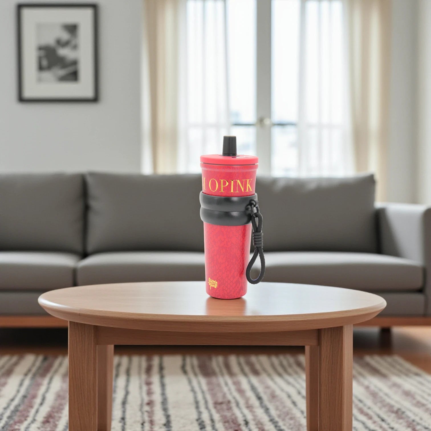 Luxury Red Travel Tumbler with Lid & Strap – Leakproof, Portable, Reusable Water Bottle – Stylish Thermos Cup for Coffee, Tea & Cold Drinks - Damoo