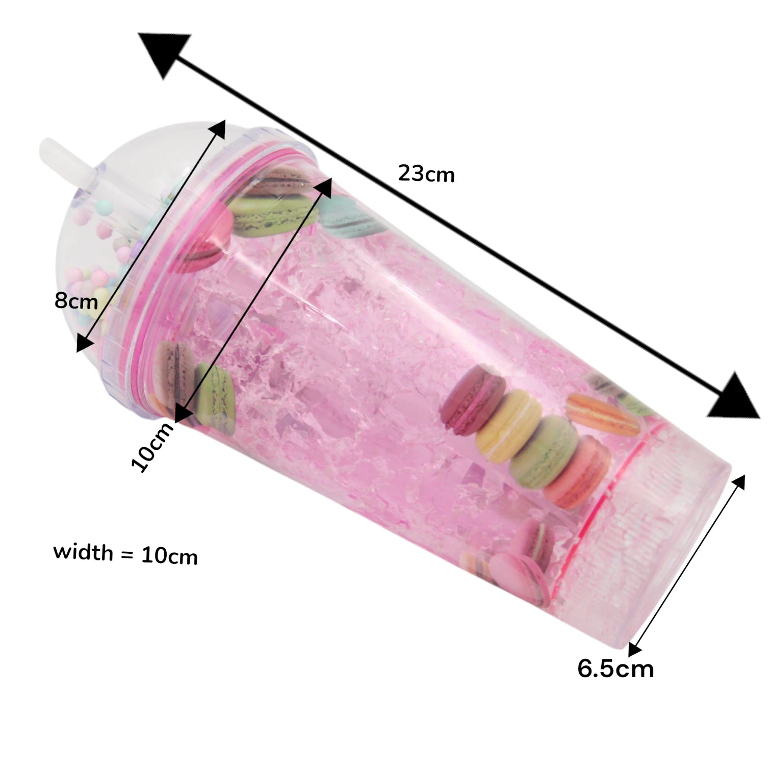Macaron Tumbler Cup with Dome Lid & Straw – Pink Glitter Cup, Cute Pastel Macaron Design, BPA-Free, Reusable Cold Drink Cup with Straw for Smoothies, Iced Coffee & Bubble Tea – - Damoo
