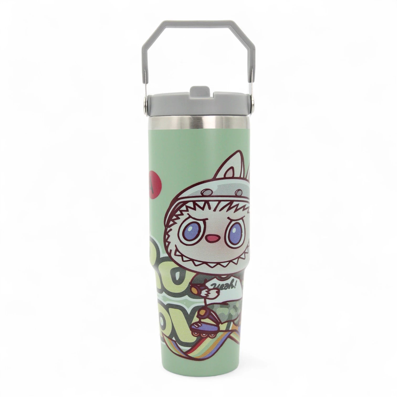 HOUJICHI Stainless Steel Tumbler Cup – Insulated Travel Mug with Straw & Lid | Leak-Proof Coffee & Tea Cup – Green Anime Print - Damoo