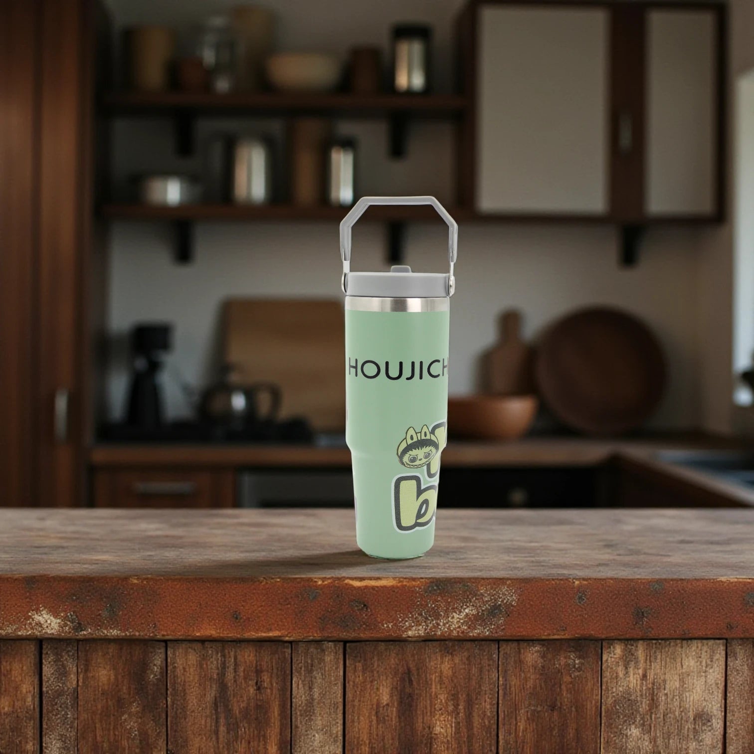 HOUJICHI Stainless Steel Tumbler Cup – Insulated Travel Mug with Straw & Lid | Leak-Proof Coffee & Tea Cup – Green Anime Print - Damoo