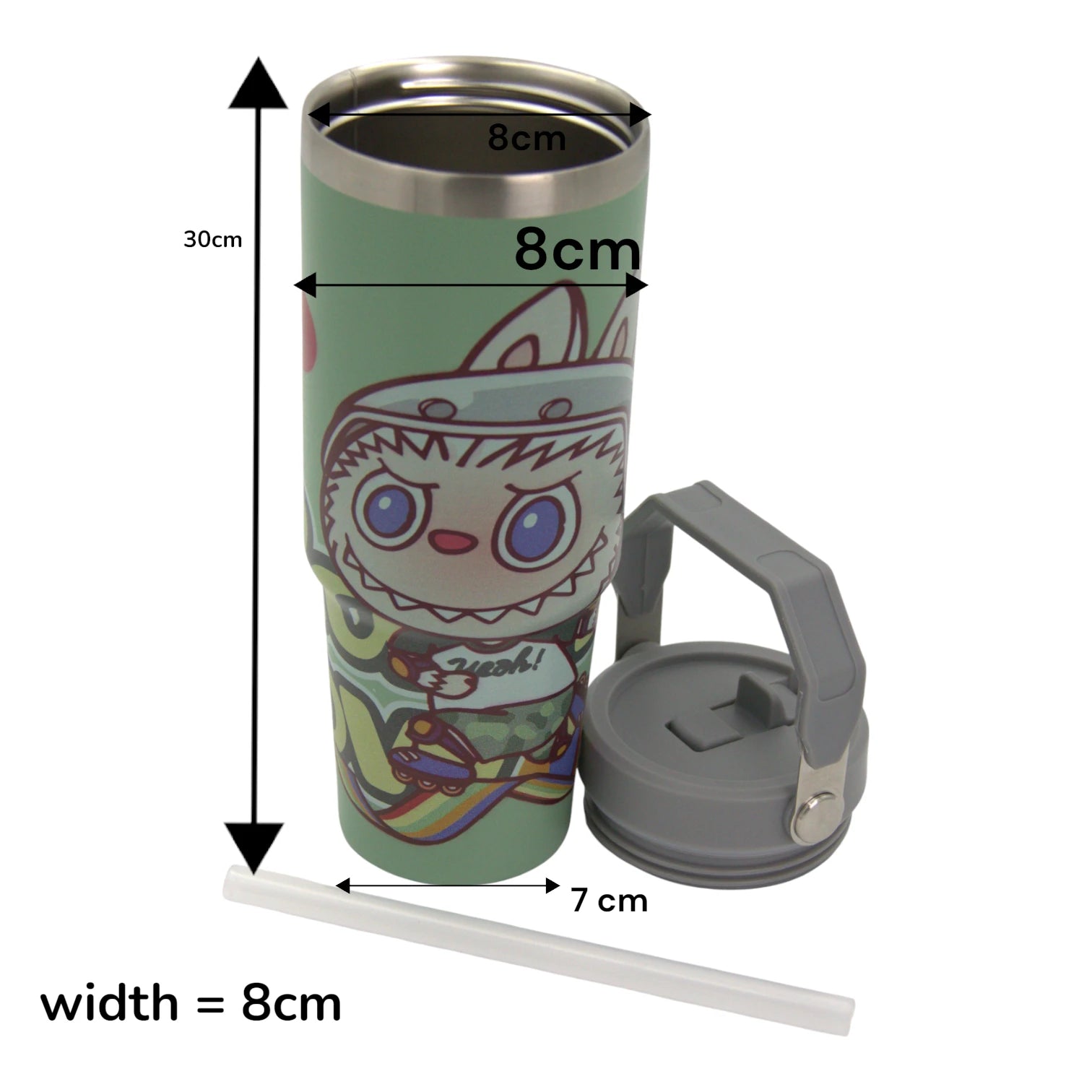 HOUJICHI Stainless Steel Tumbler Cup – Insulated Travel Mug with Straw & Lid | Leak-Proof Coffee & Tea Cup – Green Anime Print - Damoo