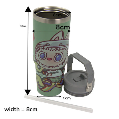 HOUJICHI Stainless Steel Tumbler Cup – Insulated Travel Mug with Straw & Lid | Leak-Proof Coffee & Tea Cup – Green Anime Print - Damoo