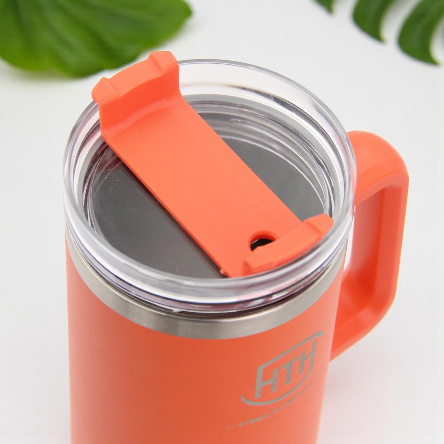 HTH Stainless Steel Travel Mug with Handle – Double Wall Insulated Coffee Cup, Leak-Proof Lid, Large Capacity, Orange - Damoo