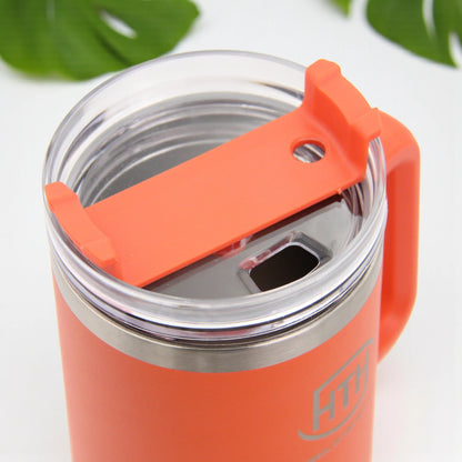 HTH Stainless Steel Travel Mug with Handle – Double Wall Insulated Coffee Cup, Leak-Proof Lid, Large Capacity, Orange - Damoo